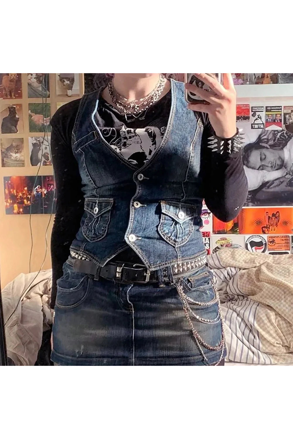 Denim Dream Lace Trimmed Vest