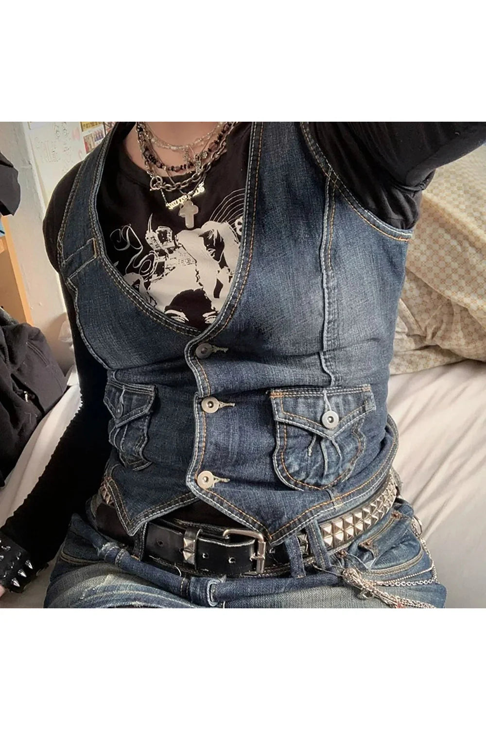 Denim Dream Lace Trimmed Vest