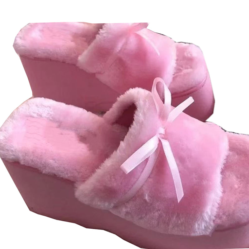 Pink Fluffy Sandals Ribbon Lace