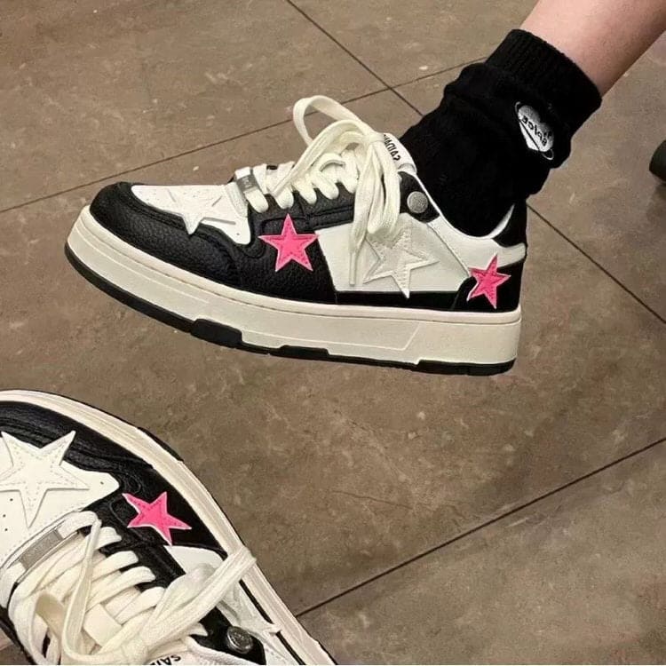 Pink Star Sneakers in Black