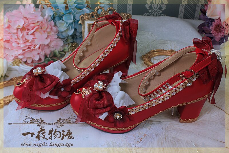 Starry Night Lolita Buckle Bow Pearl Princess Dance Shoes