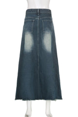 Distressed Low Waist Denim Skirt