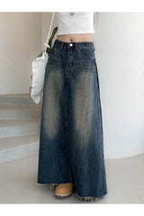 Distressed Low Waist Denim Skirt