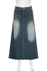 Distressed Low Waist Denim Skirt