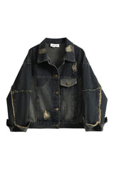 Fall Distressed Midnight Denim Jacket