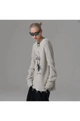 Distressed Spider Graphic Sweater