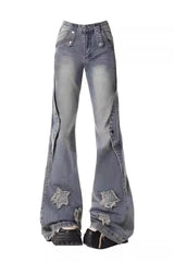 Fall Distressed Star Flare Jeans