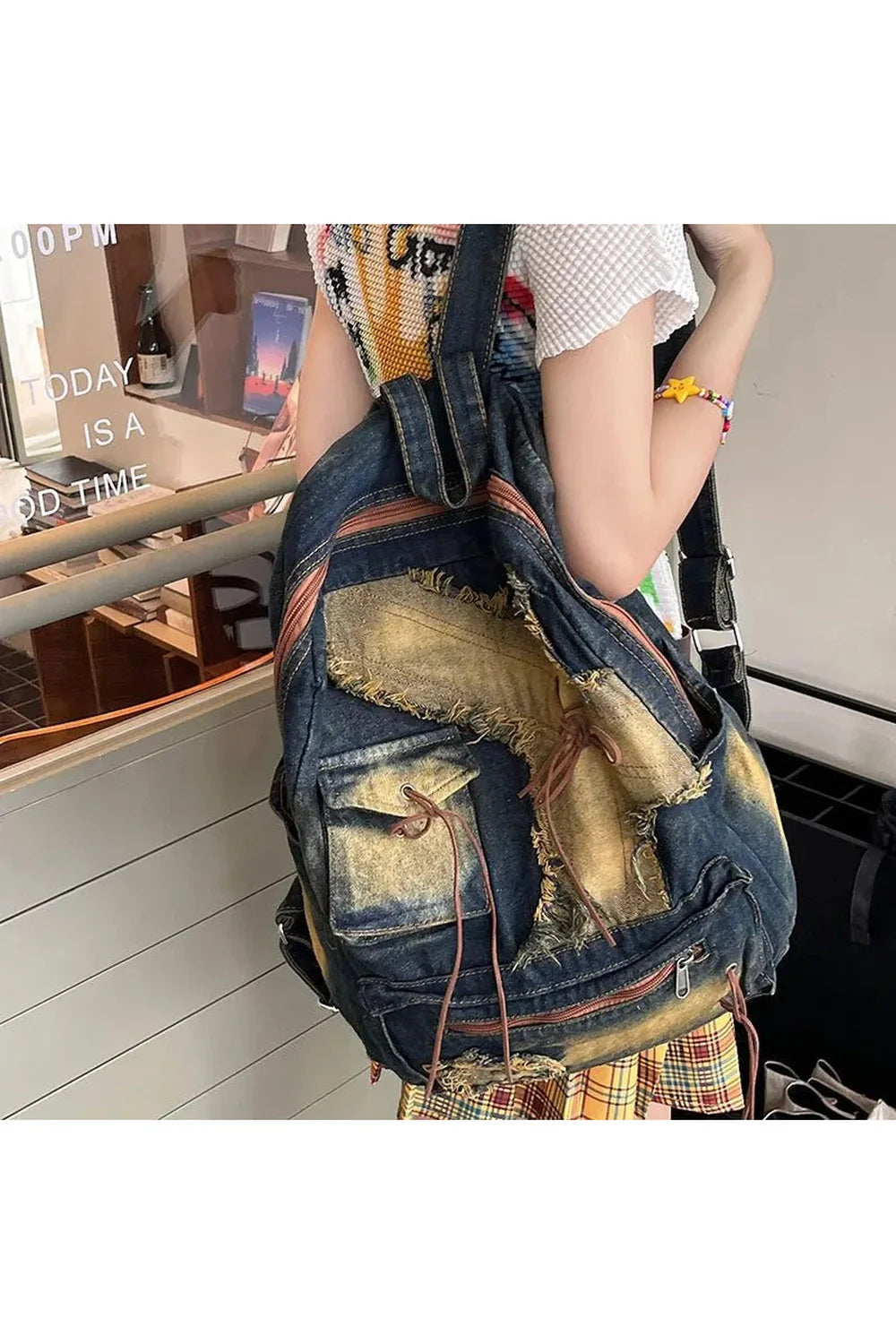 Distressed Vintage Denim Backpack