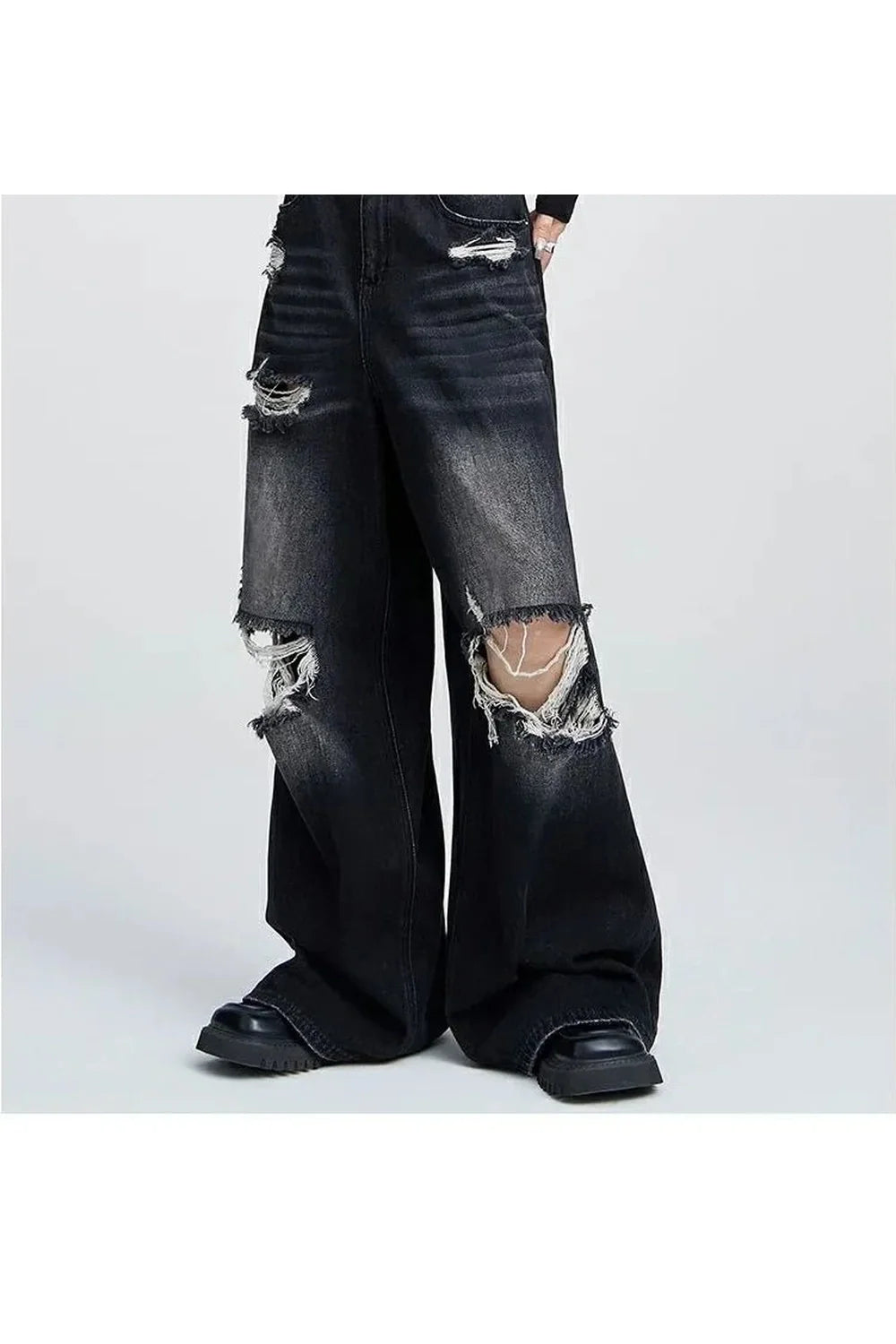 Fall Distressed Wide-Leg Jeans