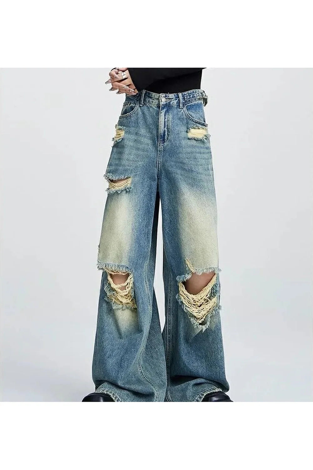 Fall Distressed Wide-Leg Jeans