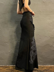 Dragon Embroidered Gothic Maxi Skirt