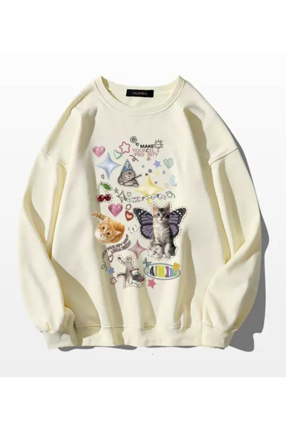 Fall Dreamcore Cat Print Long Sleeve Hoodie