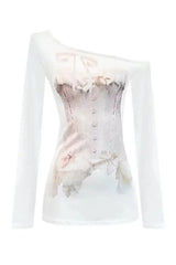 Dreamy Corset Illusion Off-Shoulder Top