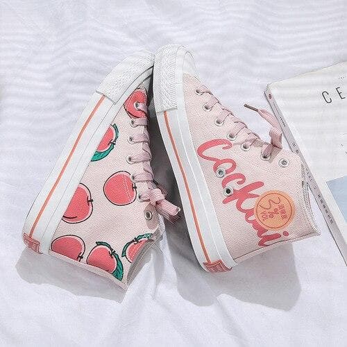 White Pink Peach High-top Canvas Shoes