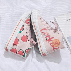 White Pink Peach High-top Canvas Shoes