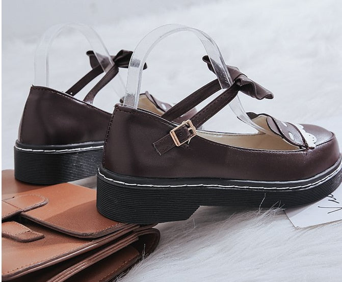 Brown/Black/White Japanese cute bear Sweet Lolita Bowknot Shoes BE522