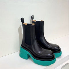 Pink/Blue/Green/Black Warm Round Toe Thick-soled  Square Heel Boots BE490