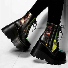 White/Black Colorfull Golden Lace Up Hight Heels Fahion Boots