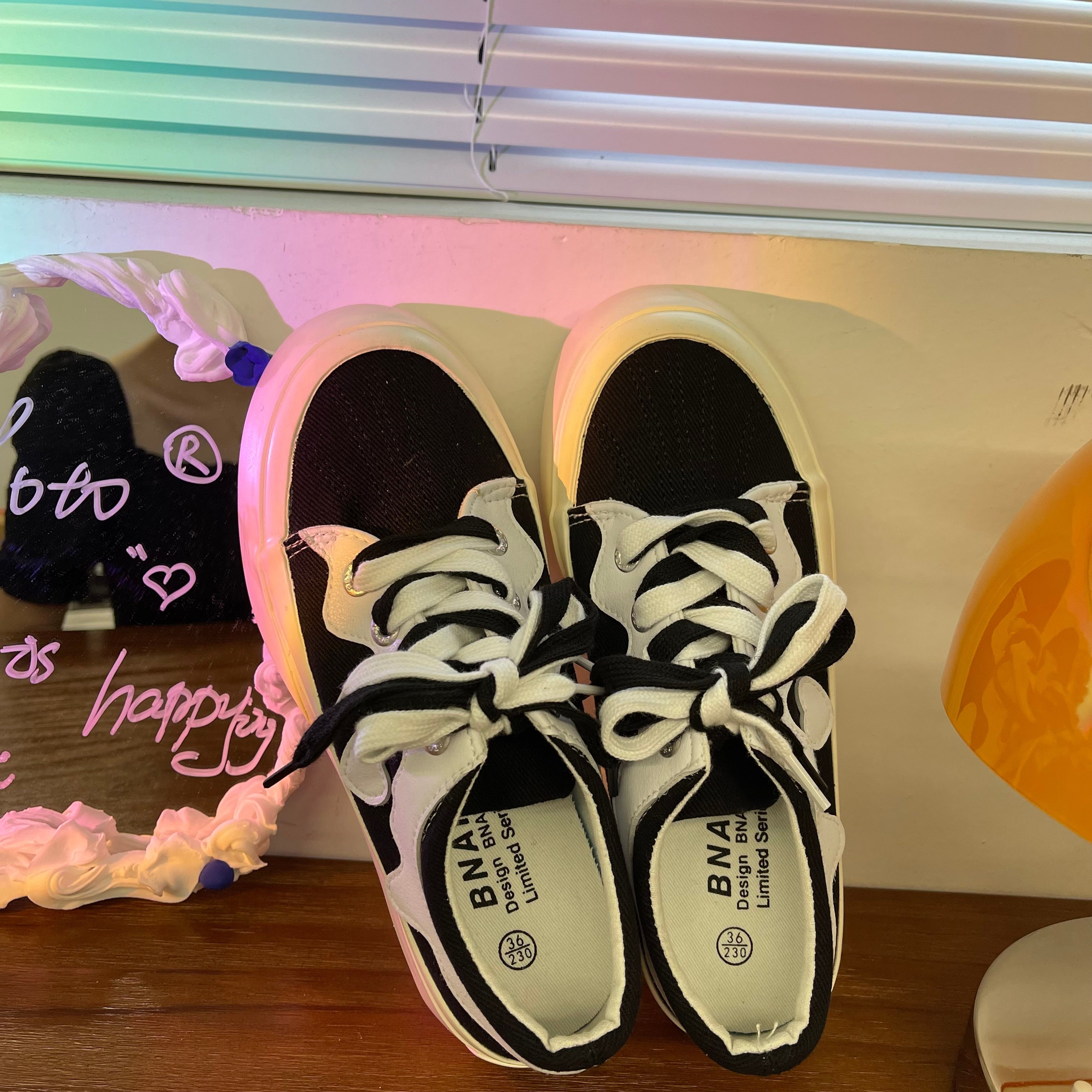Cute Platform Love Black/White Canvas Shoes BE1234