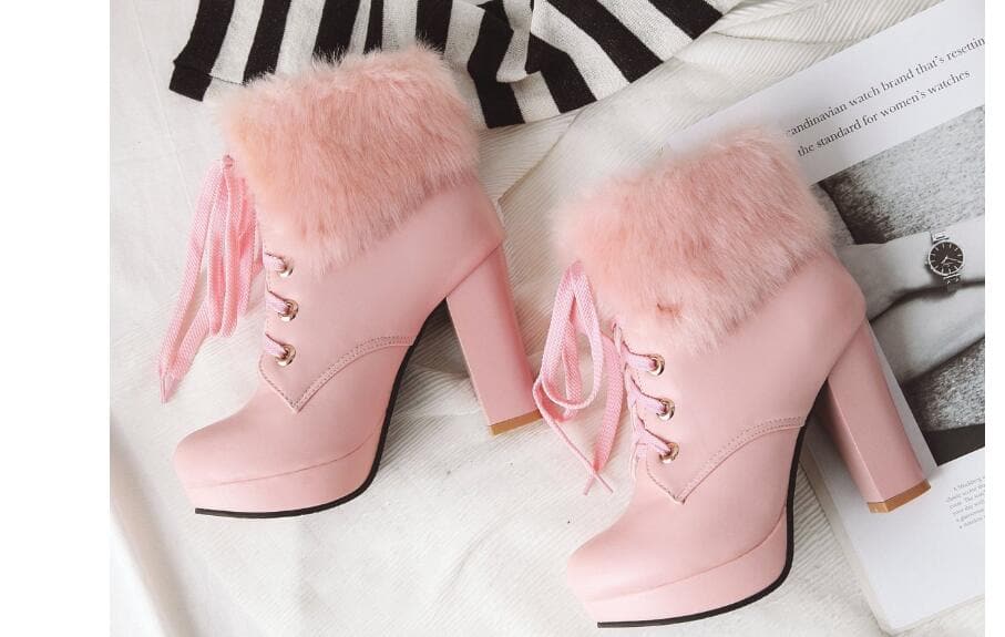 Black/White/Pink/Beige Elegant High-heeled Boots