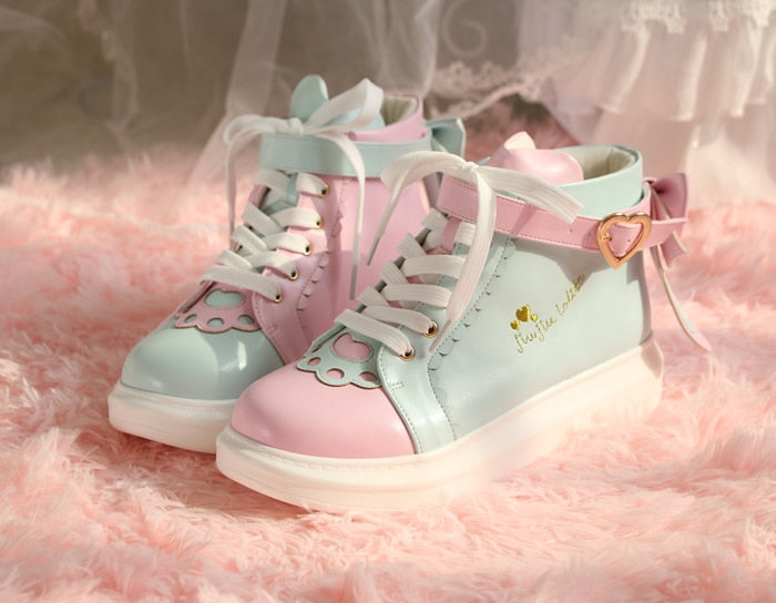 Sweet Pastel Color Kawaii Bowknot Heart High-top Shoes BE517