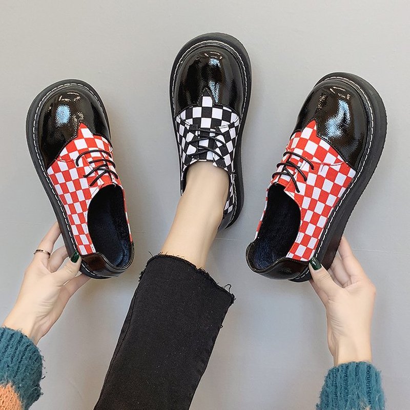 British Style Gothic Retro Plaid Leather Shoes SS2234