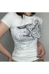 Edgy Graphic White Crop Women's T-Shirt