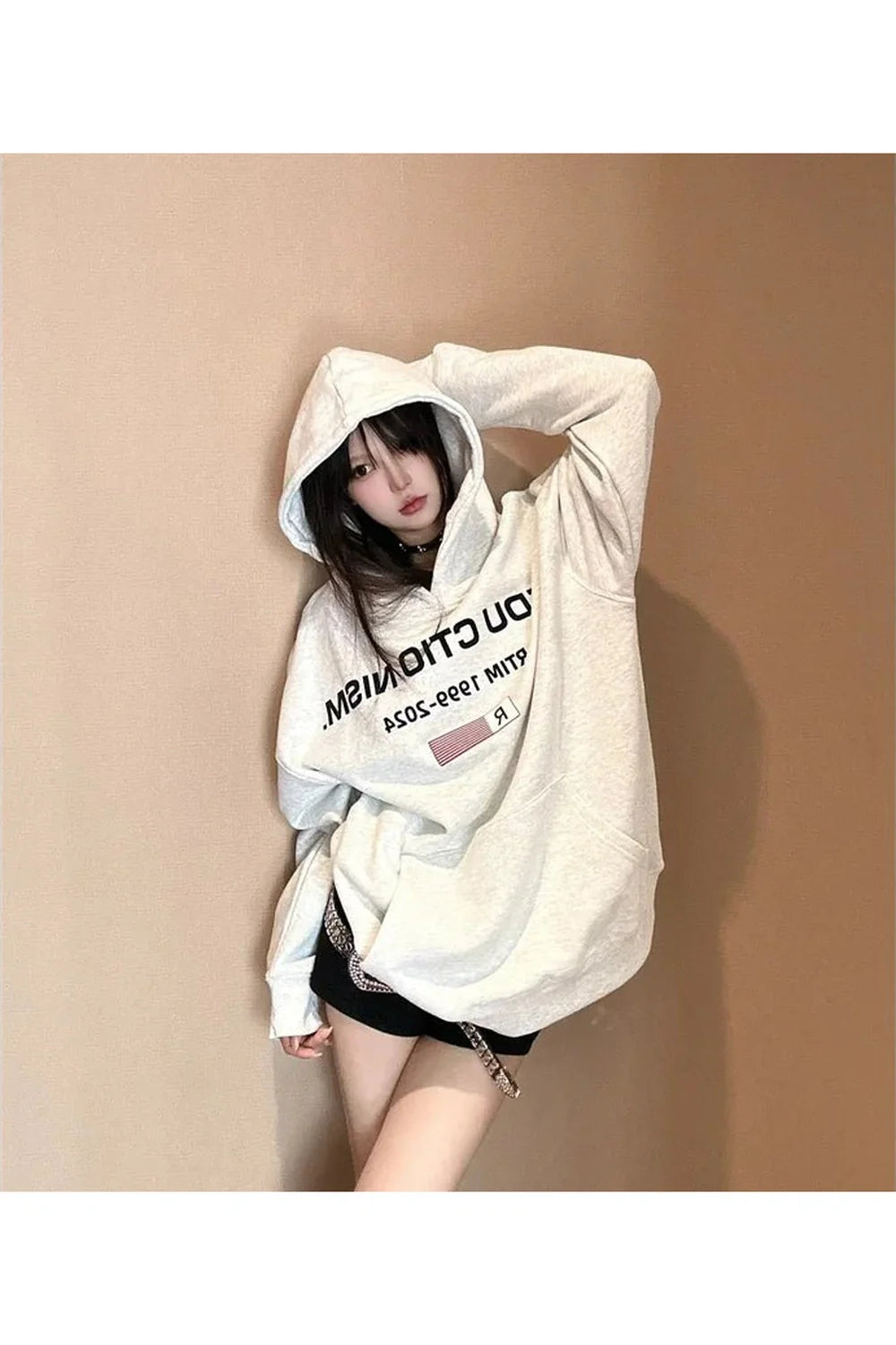 Fall Edgy Reverse Text Oversized Hoodie