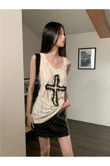 Edgy Ruffled Cross Graphic Top