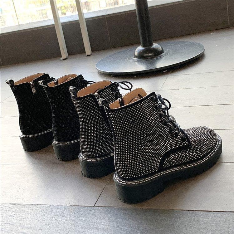 Black/Brown Gothic Rhinestone Martin Boots