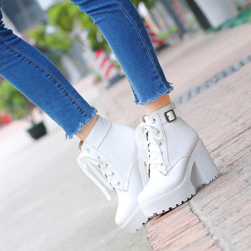 Fashion Buckle Plus Lacing 3 Colors High Heel Martin Boots