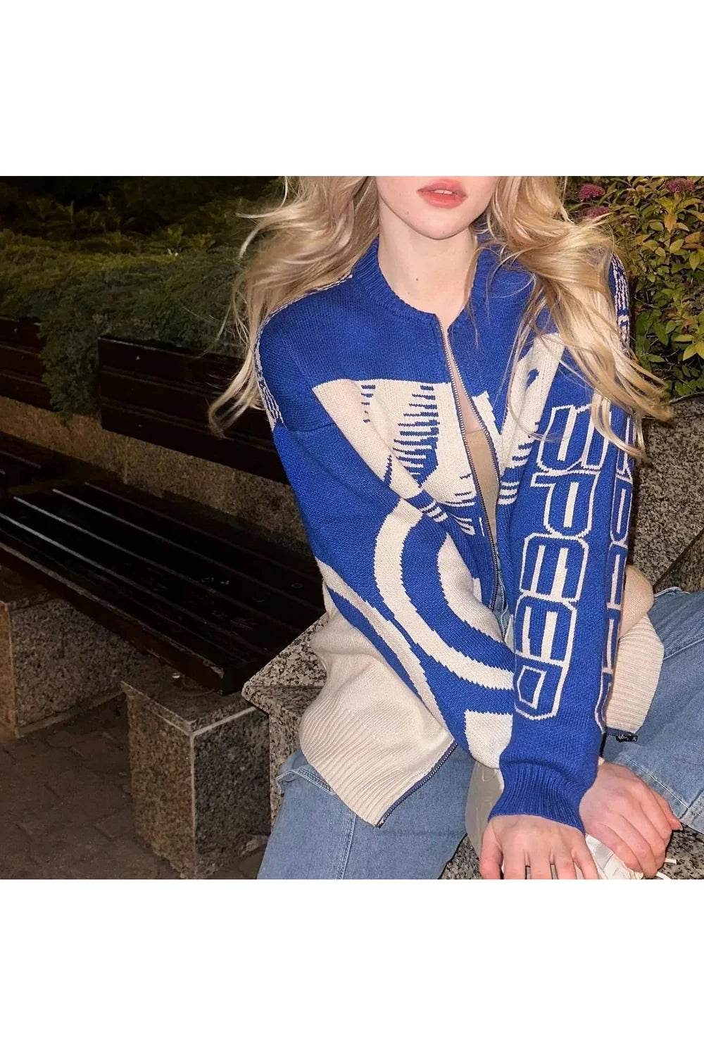 Electric Blue Streetwear Knit Jacket