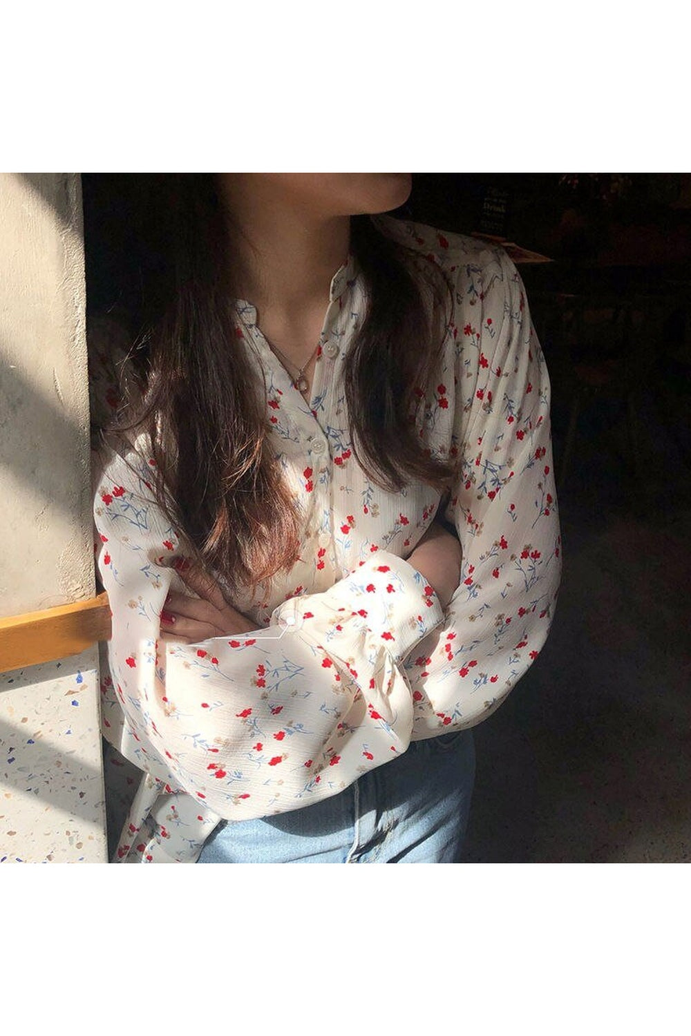 Elegant Floral V-neck Blouse