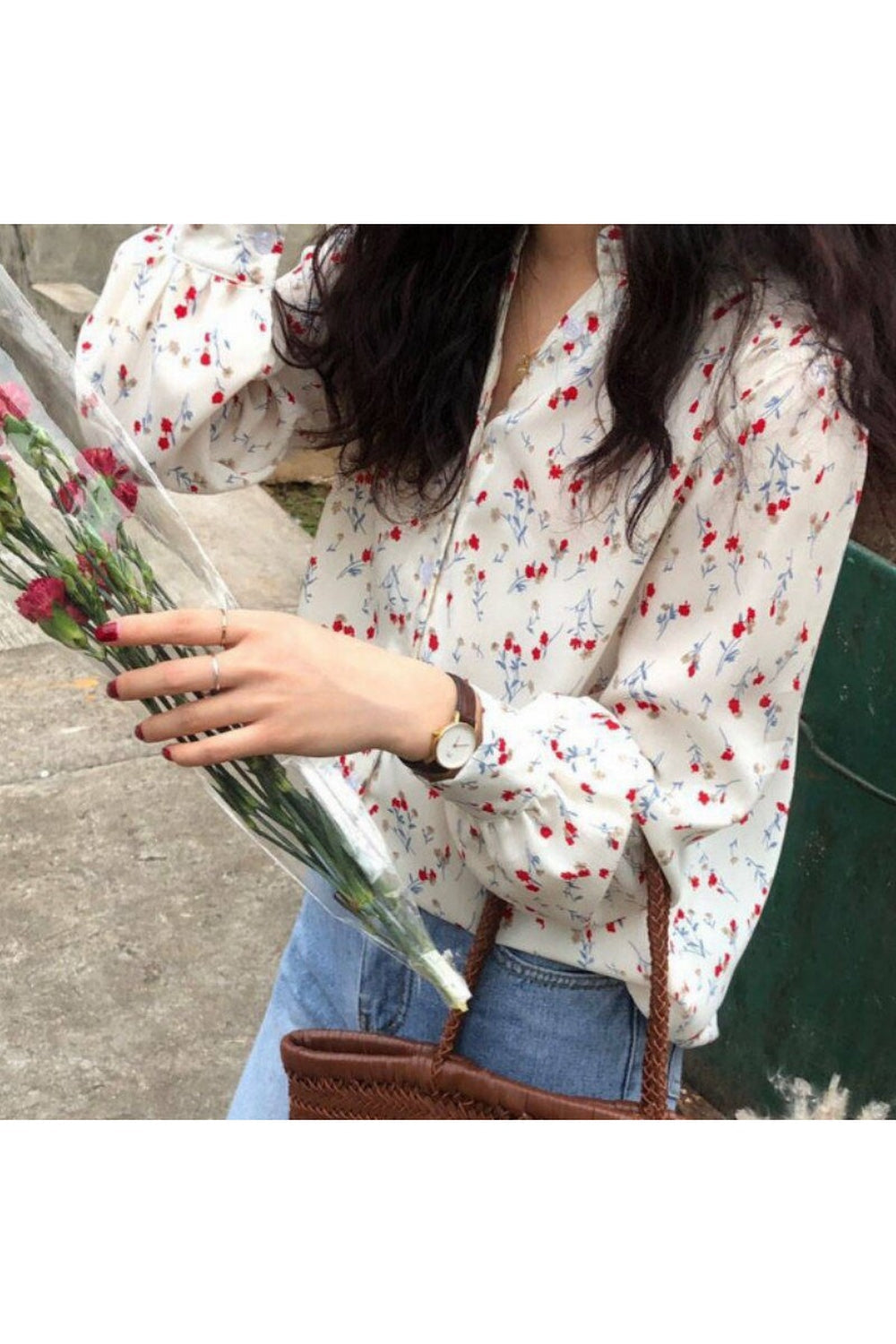 Elegant Floral V-neck Blouse