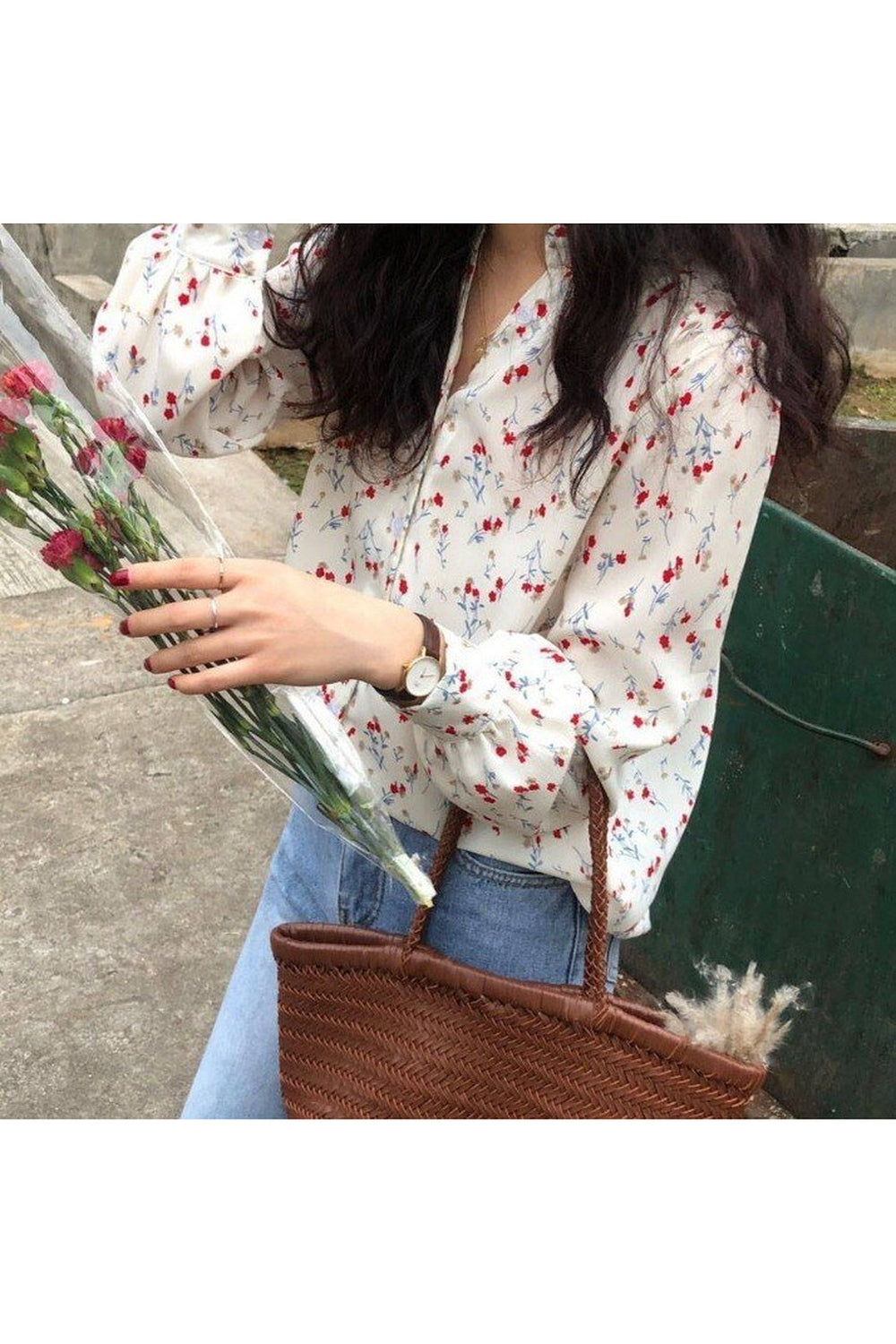 Elegant Floral V-neck Blouse