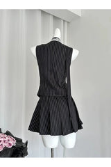 Elegant Pinstripe Lace-Up Skirt Set