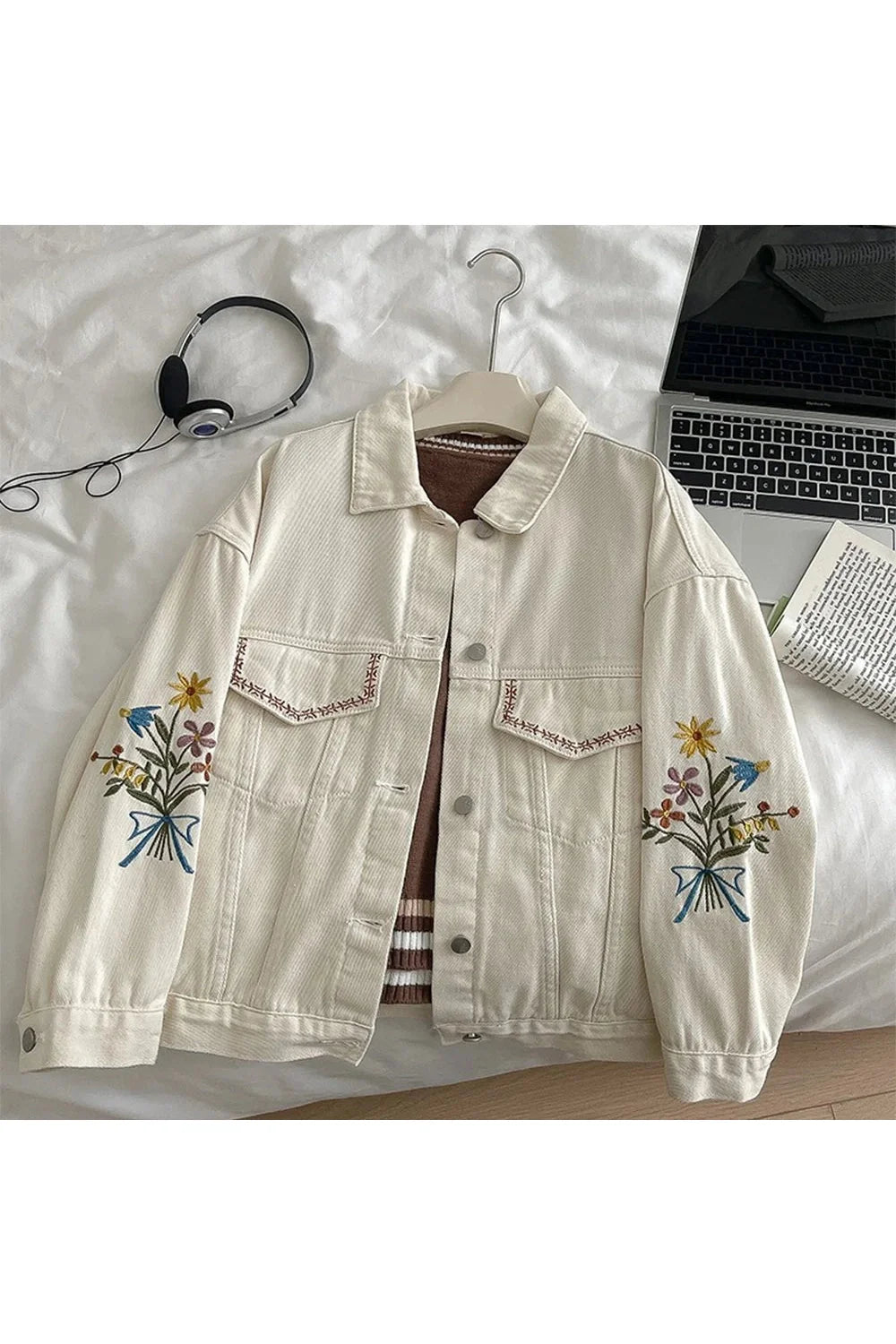 Fall Embroidered Garden Denim Jacket