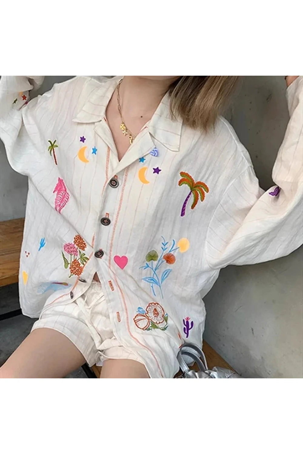 Embroidered Meadow Button-Up Shirt