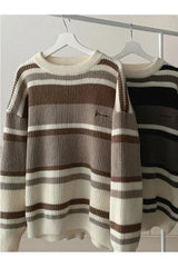 Fall Embroidered Striped Winter Sweater