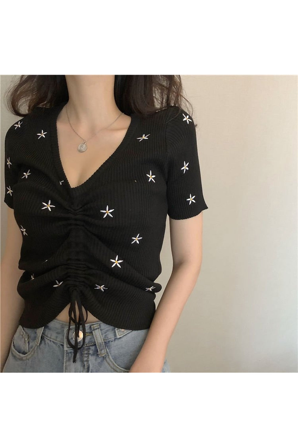 Embroidery Lace Up Summer Crop Top