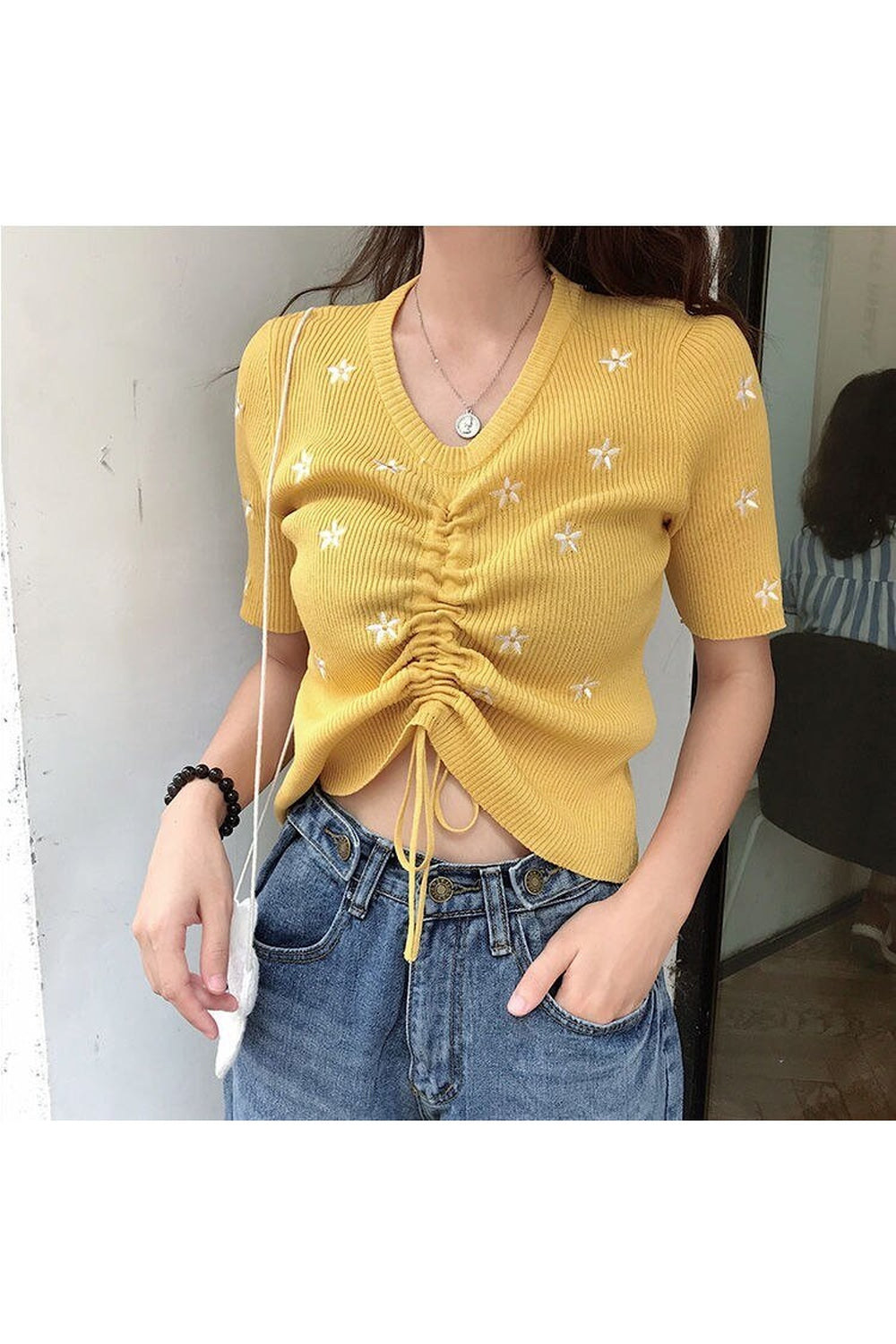 Embroidery Lace Up Summer Crop Top