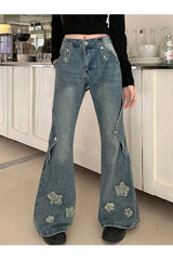 Fall Embroidery Star Bell Jeans