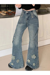 Fall Embroidery Star Bell Jeans