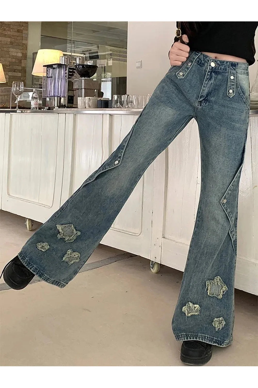 Fall Embroidery Star Bell Jeans