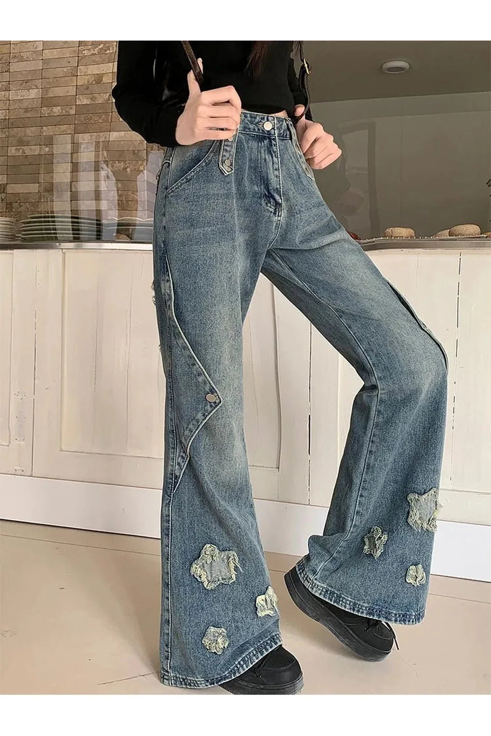 Fall Embroidery Star Bell Jeans