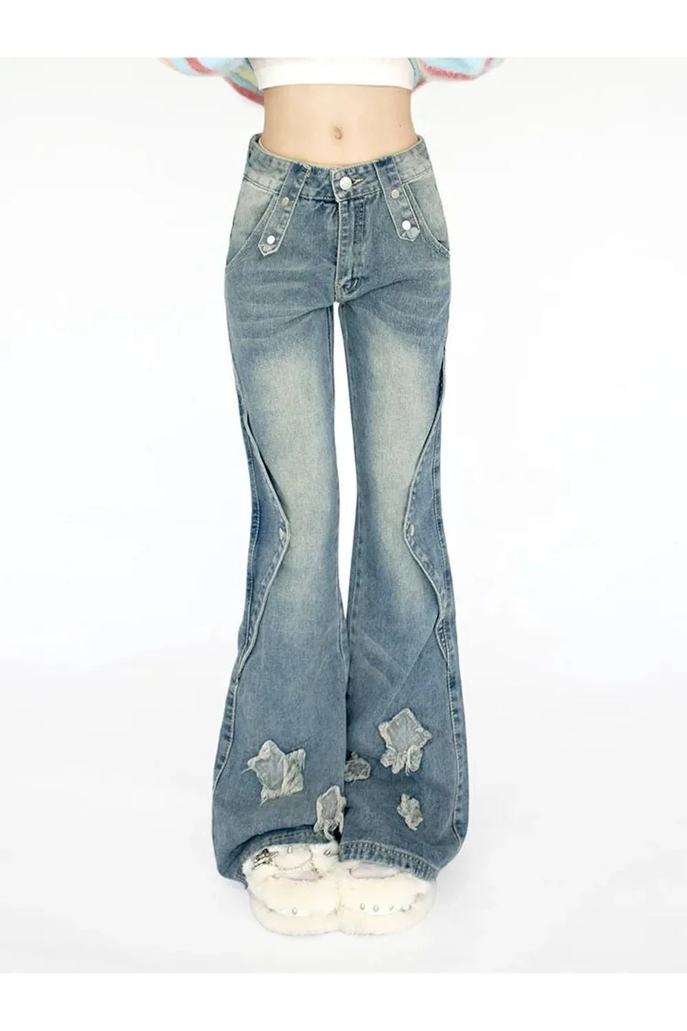 Fall Embroidery Star Bell Jeans