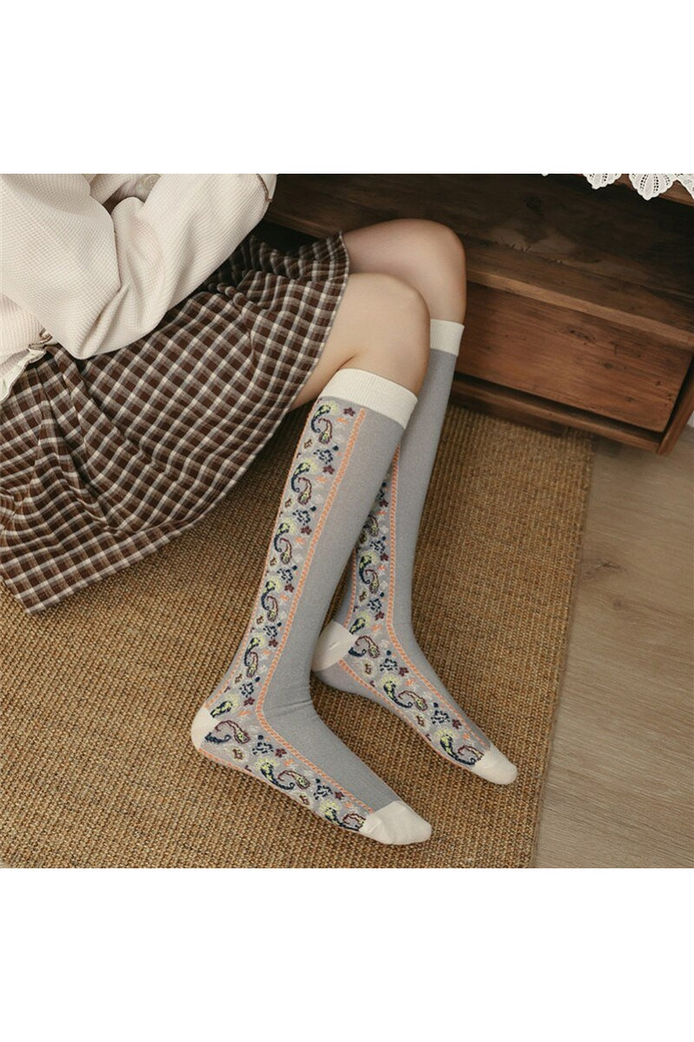 Ethnic Floral Long Socks