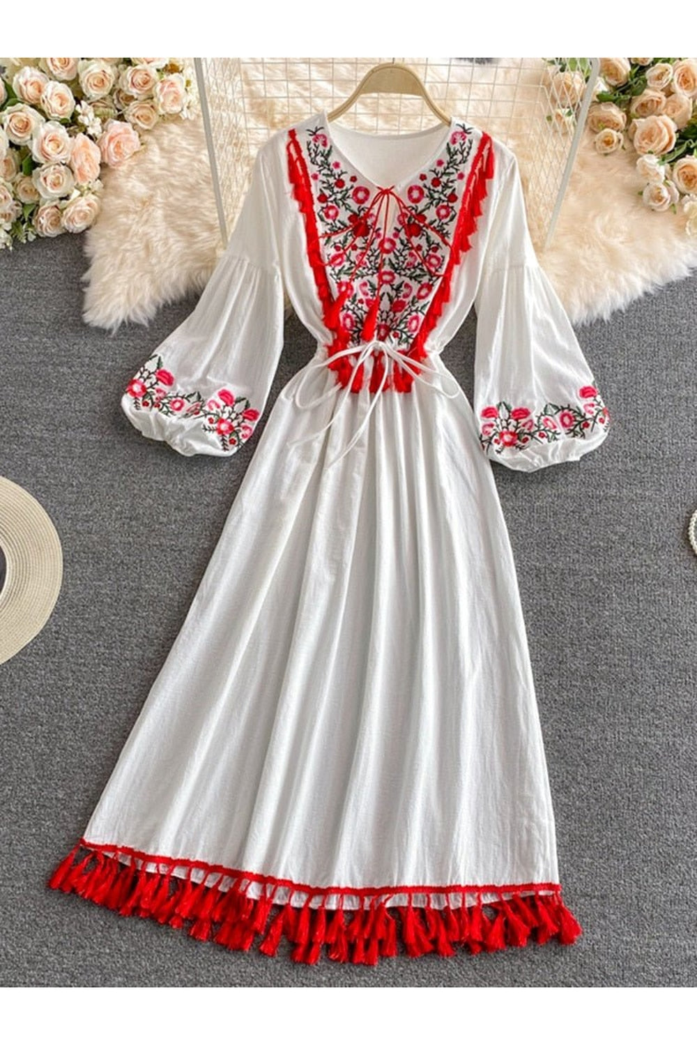 Ethnic Style Lace Cotton Dress