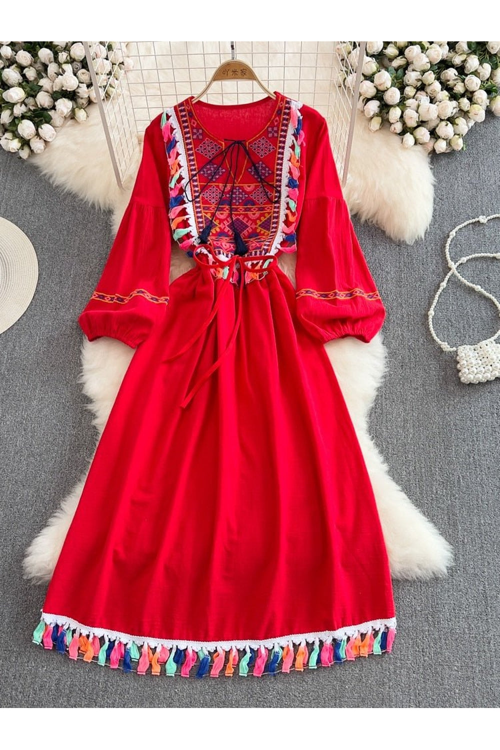 Ethnic Style Lace Cotton Dress