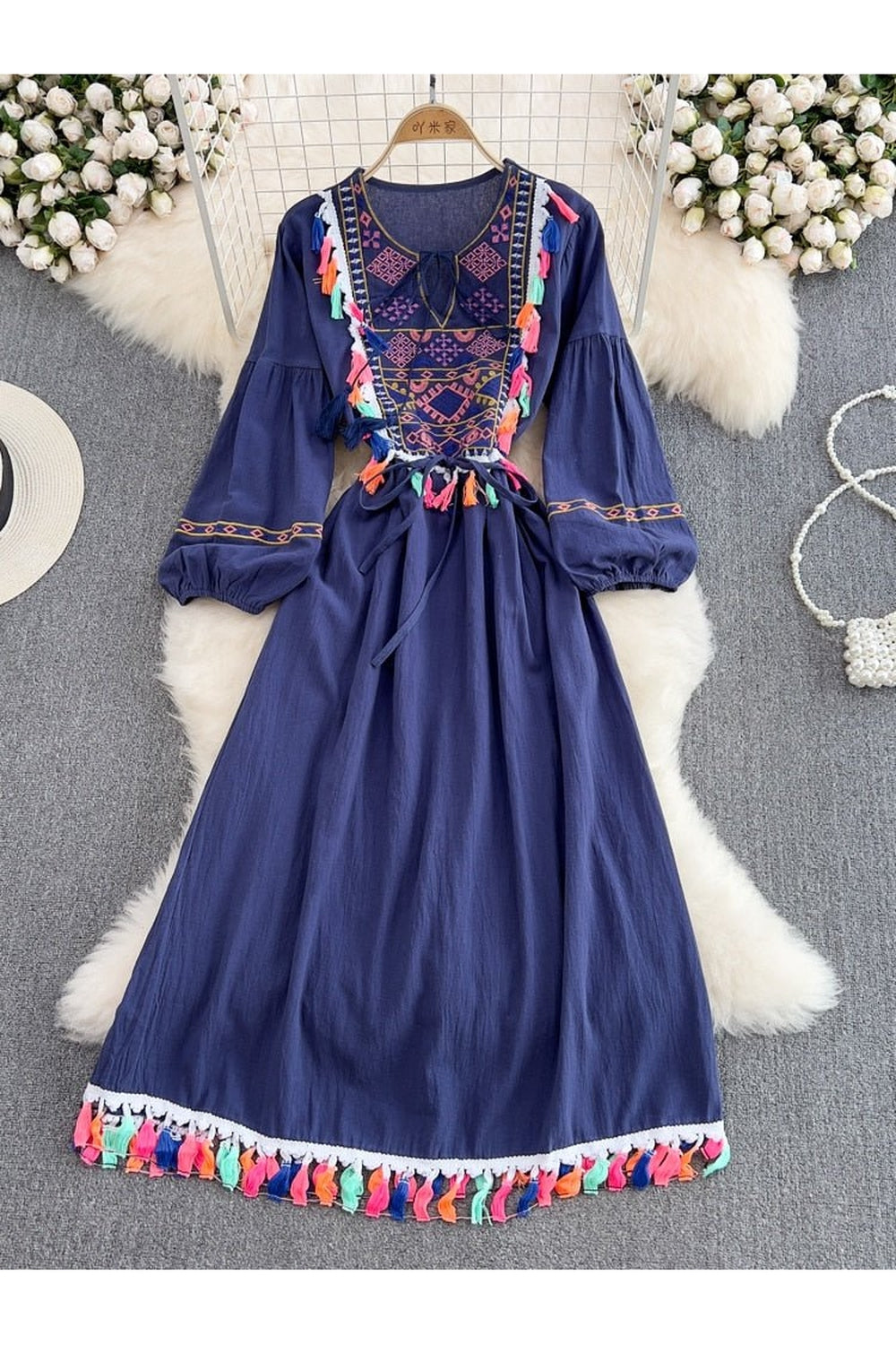 Ethnic Style Lace Cotton Dress